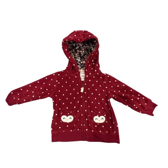 Carter's Other - Carter’s 9M burgundy fleece zipper hoodie sweatshirt polka dot 2 pockets